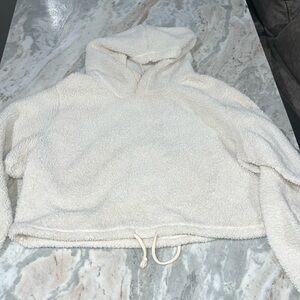 White fuzzy cropped hoodie
